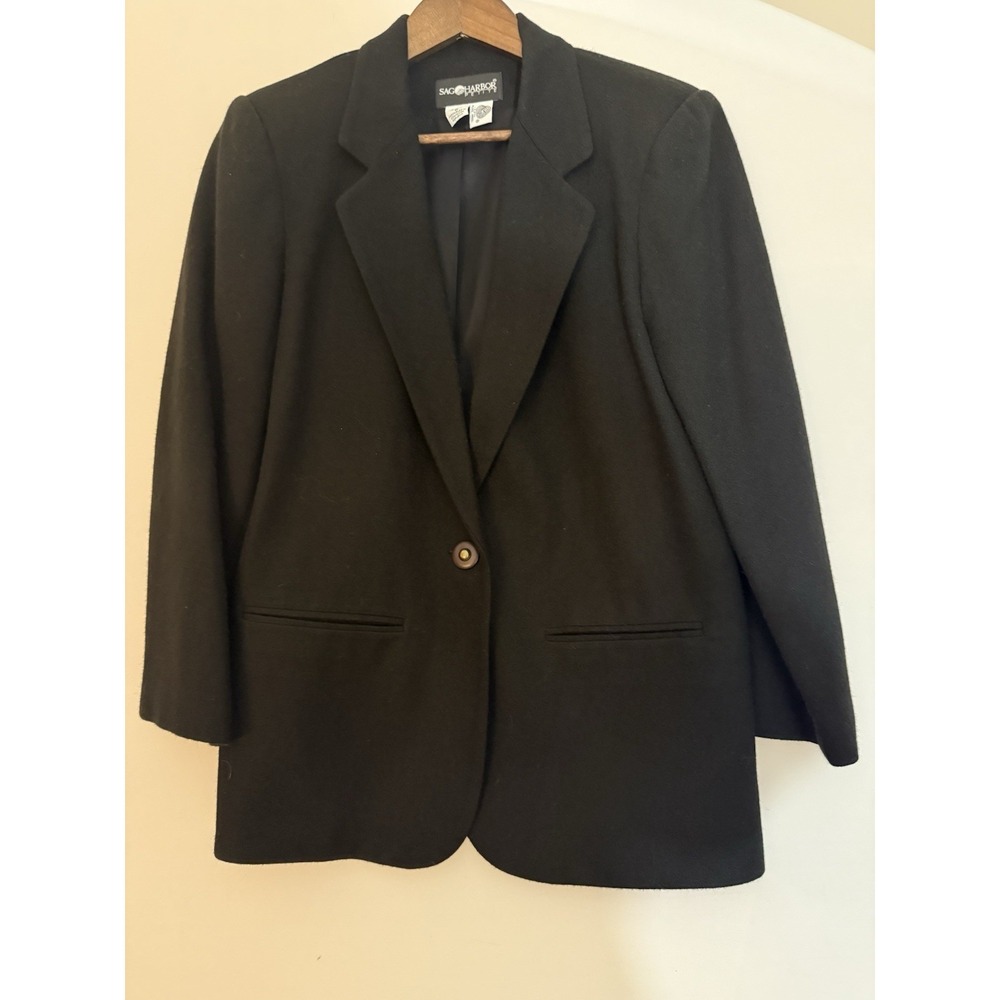 Vintage Sag Harbor Petite 100% Wool Women's Blazer Jacket Size 8 With 1 Button!
